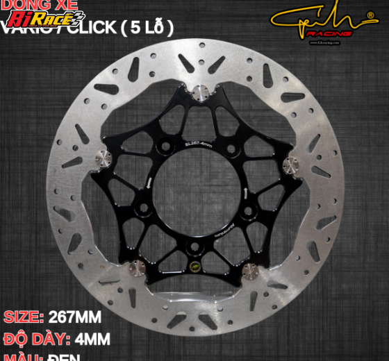 ĐĨA THẮNG GH-RACING SIZE 267MM VARIO / CLICK 150 5 LỖ,MÂM ZIN- XÁM