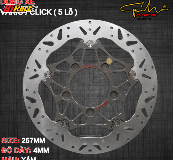 ĐĨA THẮNG GH-RACING SIZE 267MM VARIO / CLICK 150 5 LỖ,MÂM ZIN- XÁM
