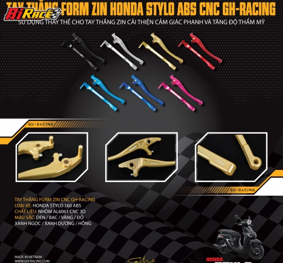TAY THẮNG CNC FORM ZIN V2 -- GH RACING - VARIO 160 ABS, STYLO ABS